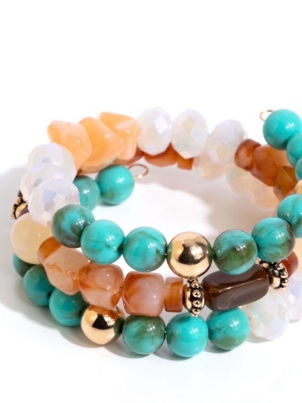 B-42 Turquoise & Peach Bead Stack Bracelet -